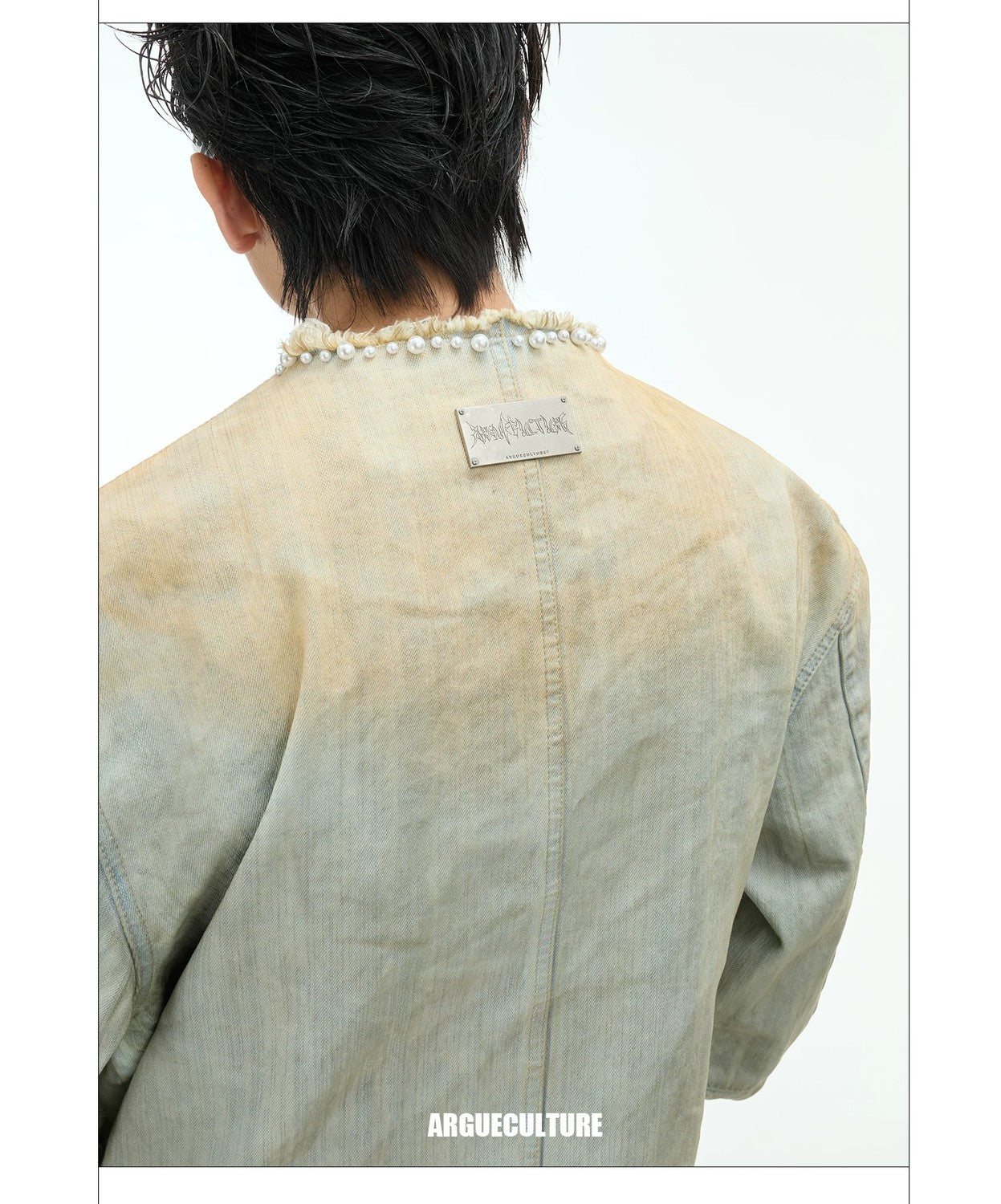 desc::distressed-pearl-denim-jacket-flare-jeans-streetwear-set-detail-img-14