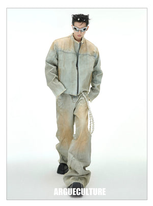 desc::distressed-pearl-denim-jacket-flare-jeans-streetwear-set-detail-img-5