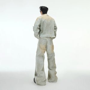 Vintage washed micro-flare denim jeans with distressing