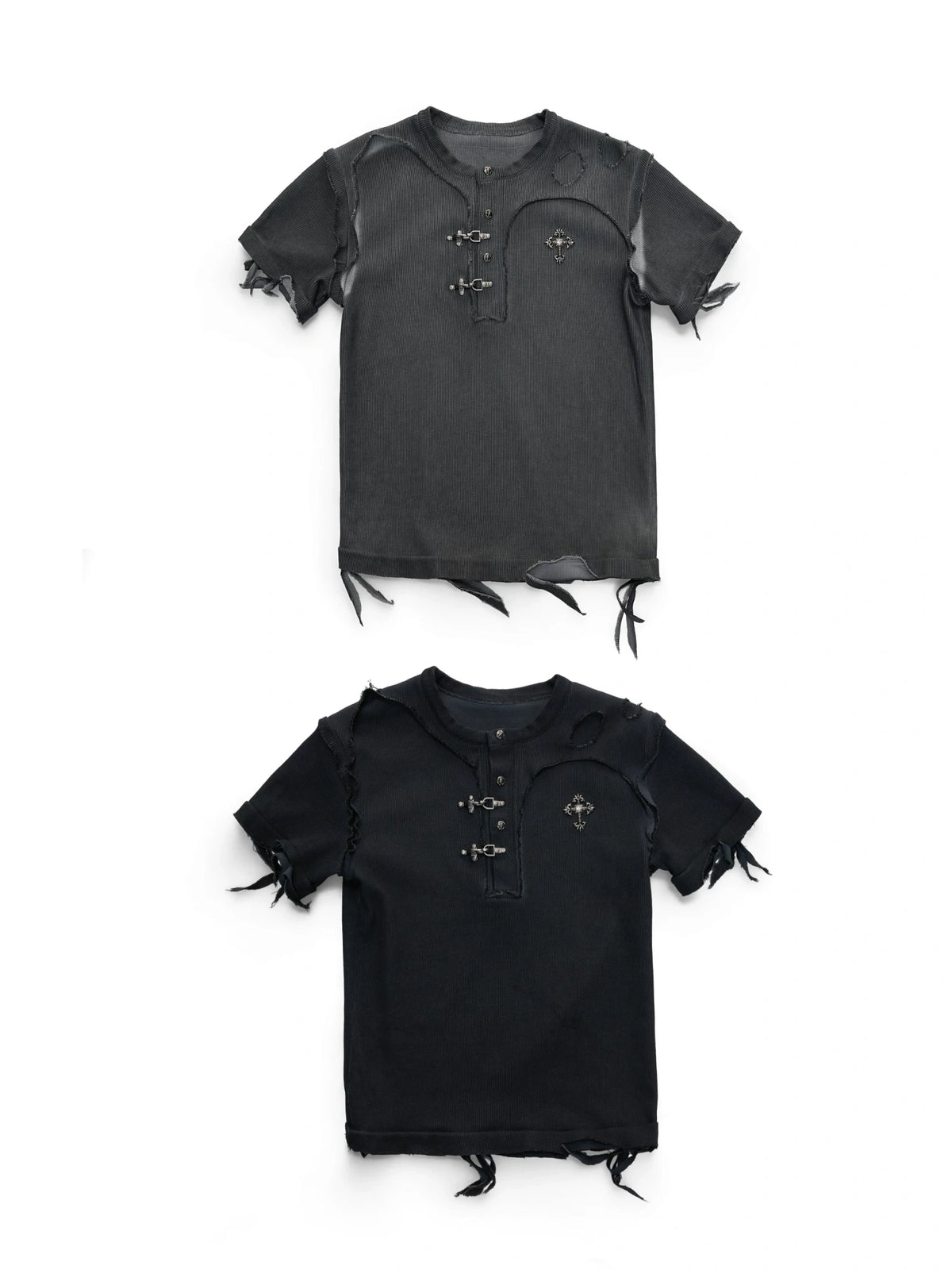 Distressed Ribbed Henley T-Shirt | Raw-Edge Unisex - main image 1