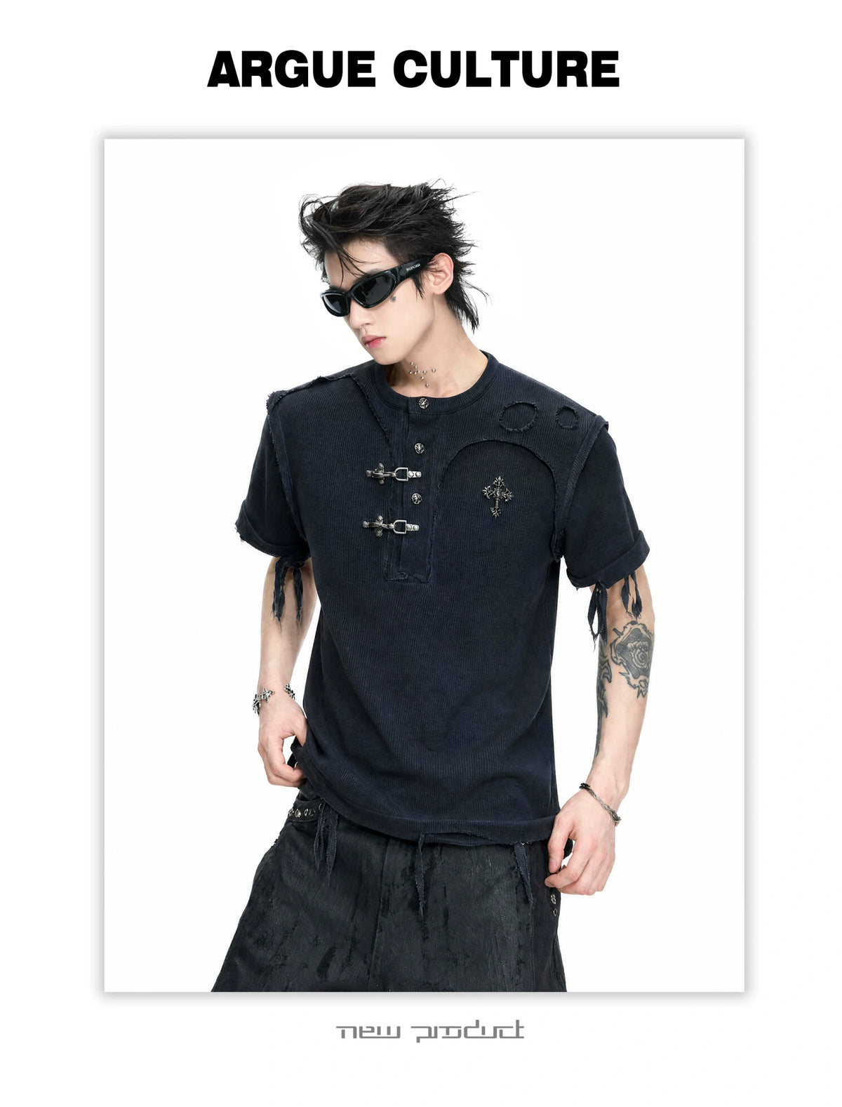 Distressed Ribbed Henley T-Shirt | Raw-Edge Unisex - detail image 4