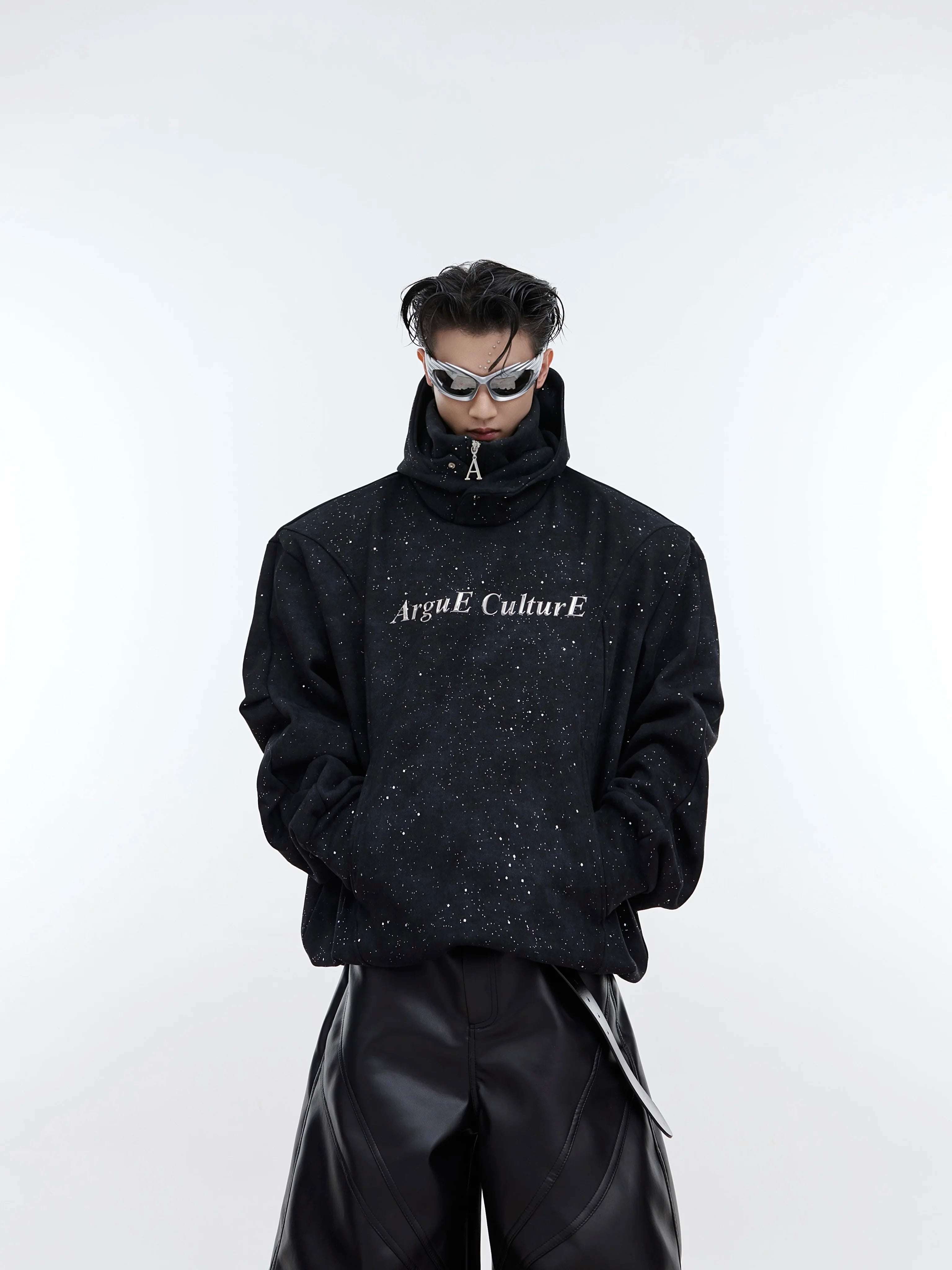 distressed-shimmer-double-layer-oversized-hoodie-black