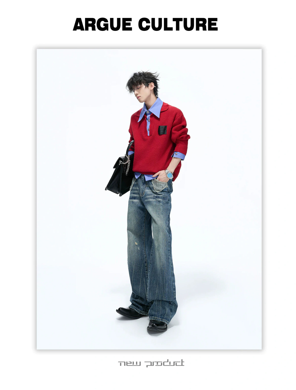 Distressed Slub Boot-Cut Jeans in Washed Dark Blue - detail image 12