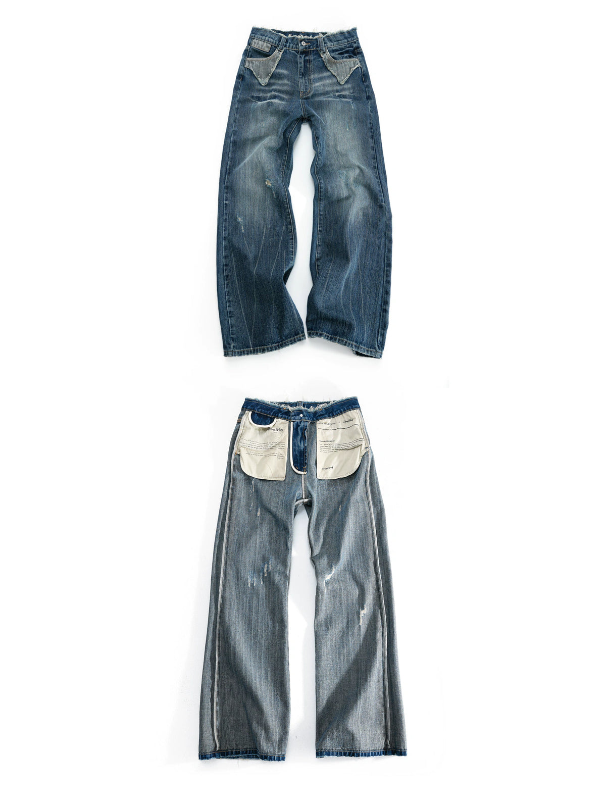 Distressed Slub Boot-Cut Jeans in Washed Dark Blue - main image 2