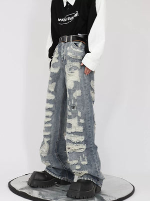 Back view of high-waisted baggy straight leg jeans for men