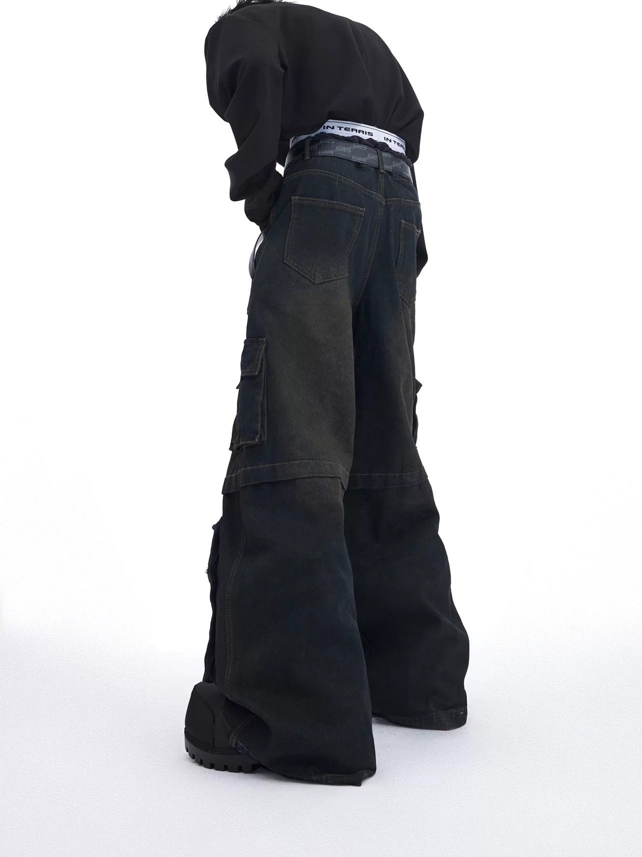 Texture detail of heavyweight 100% cotton distressed denim fabric