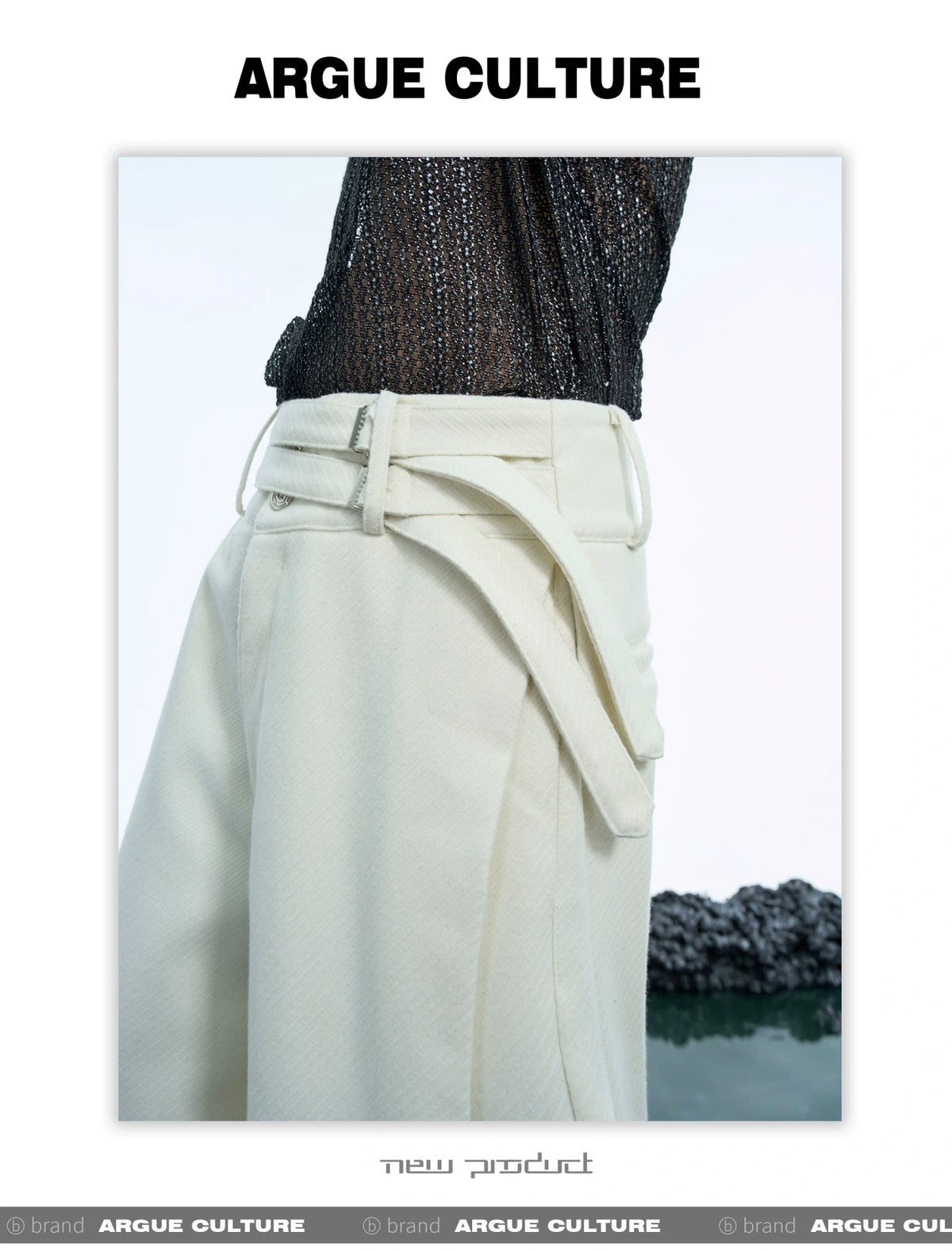 Double-Belt Wide-Leg Trousers in Black or Beige - detail image 9