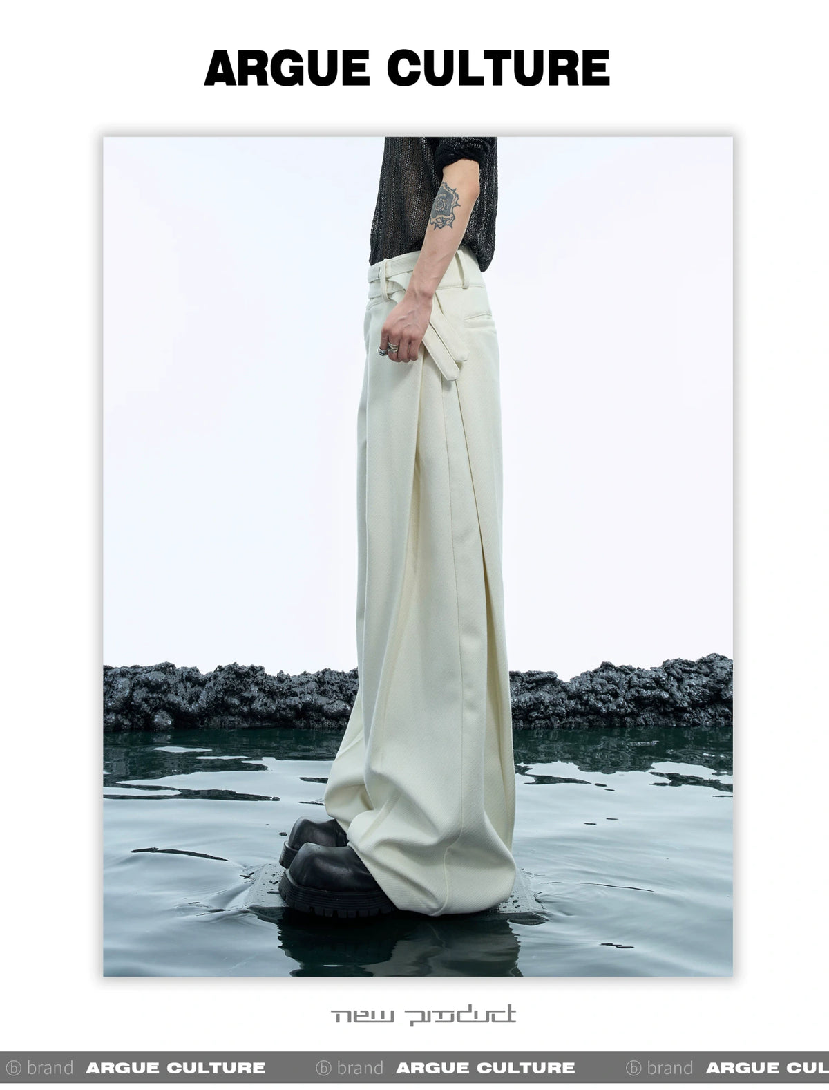 Double-Belt Wide-Leg Trousers in Black or Beige - detail image 8