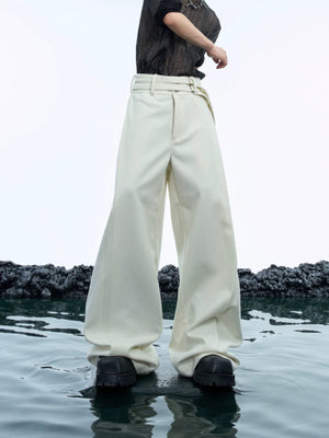 Double-Belt Wide-Leg Trousers in Black or Beige - main image 1