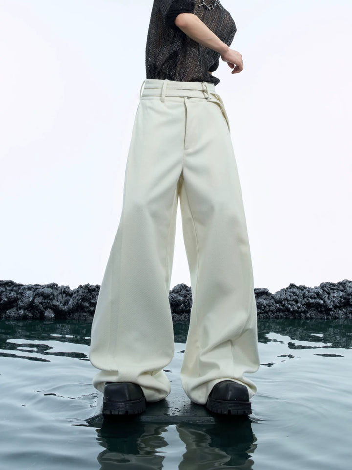 Double-Belt Wide-Leg Trousers in Black or Beige - main image 1
