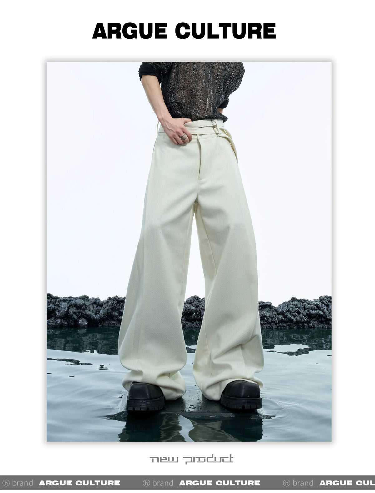 Double-Belt Wide-Leg Trousers in Black or Beige - detail image 7