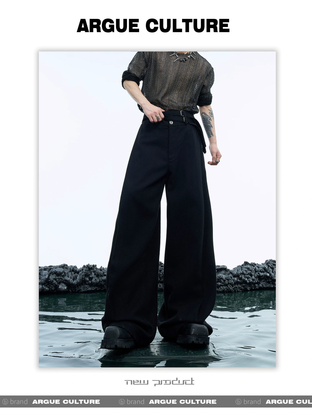 Double-Belt Wide-Leg Trousers in Black or Beige - detail image 17