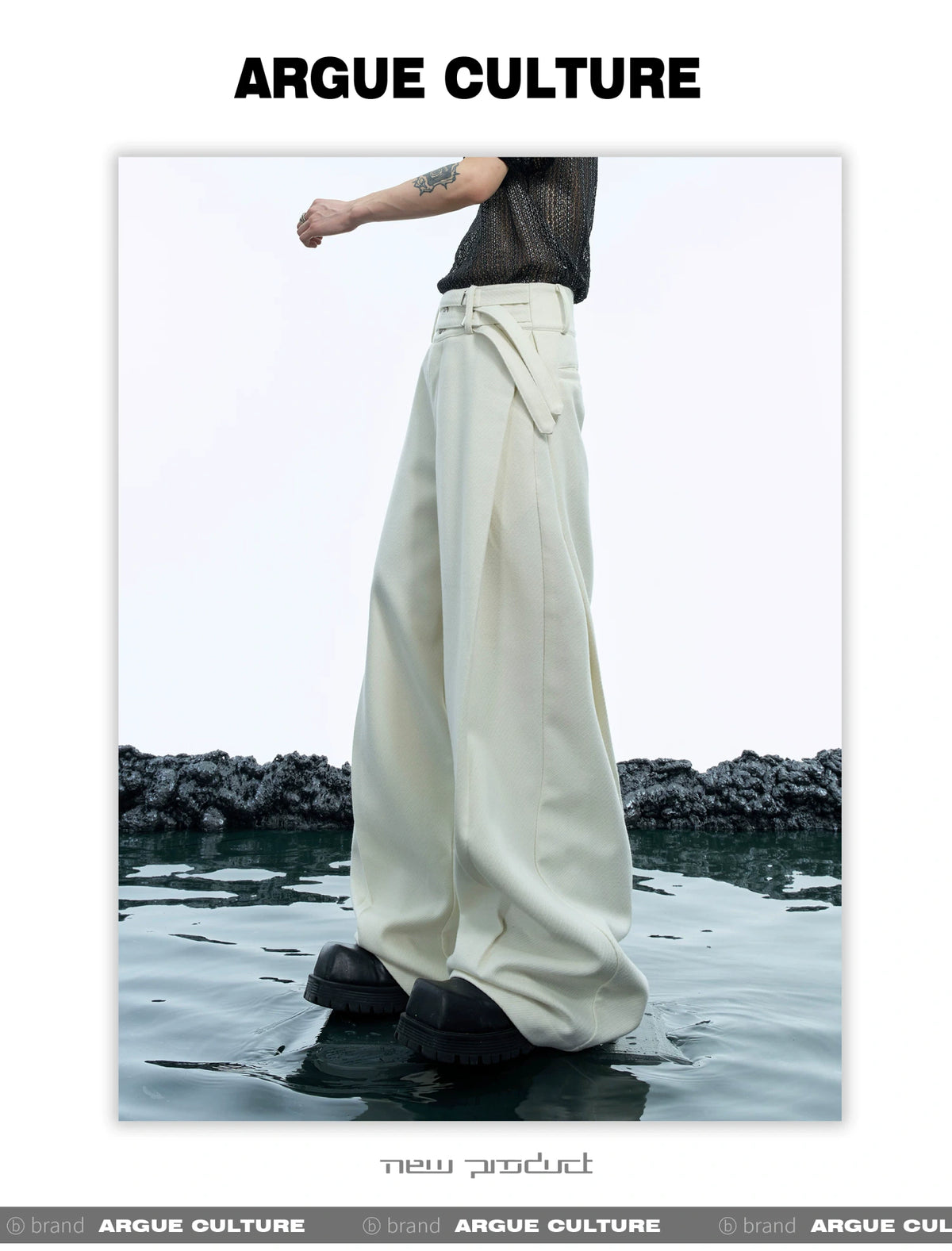 Double-Belt Wide-Leg Trousers in Black or Beige - detail image 5