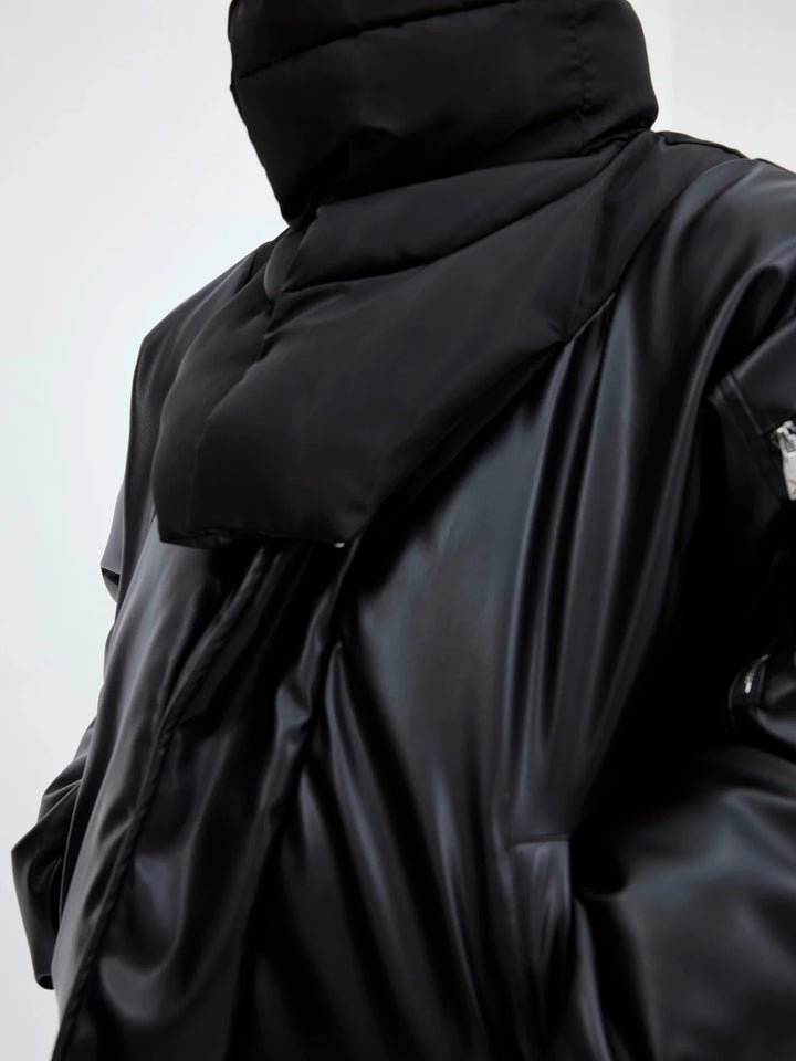 Double Collar Puffer Jacket with Faux Leather Detailing | Innovative Layered Design - ArguE CulturE