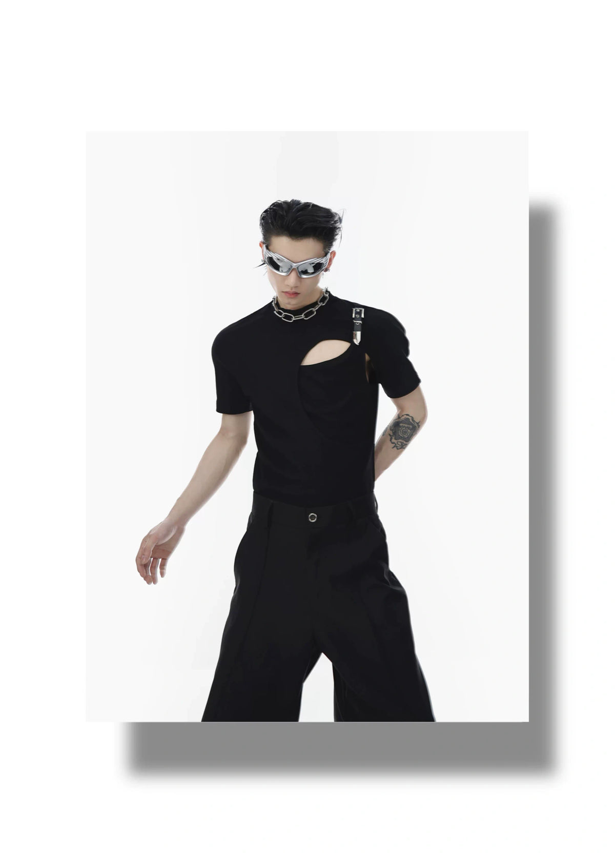 Double-Layer Cutout Ribbed Cotton T-Shirt - detail image 2