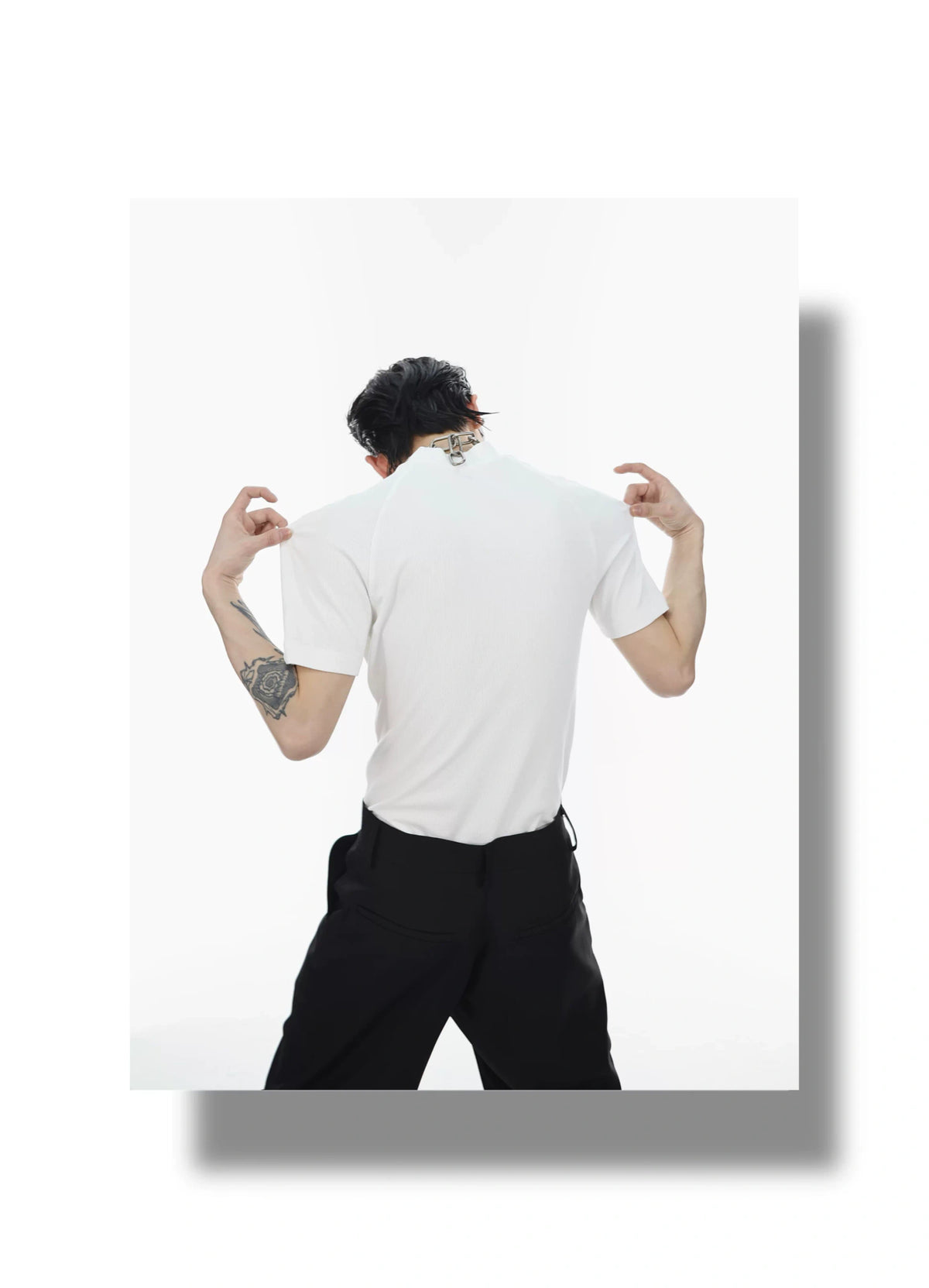 Double-Layer Cutout Ribbed Cotton T-Shirt - detail image 6
