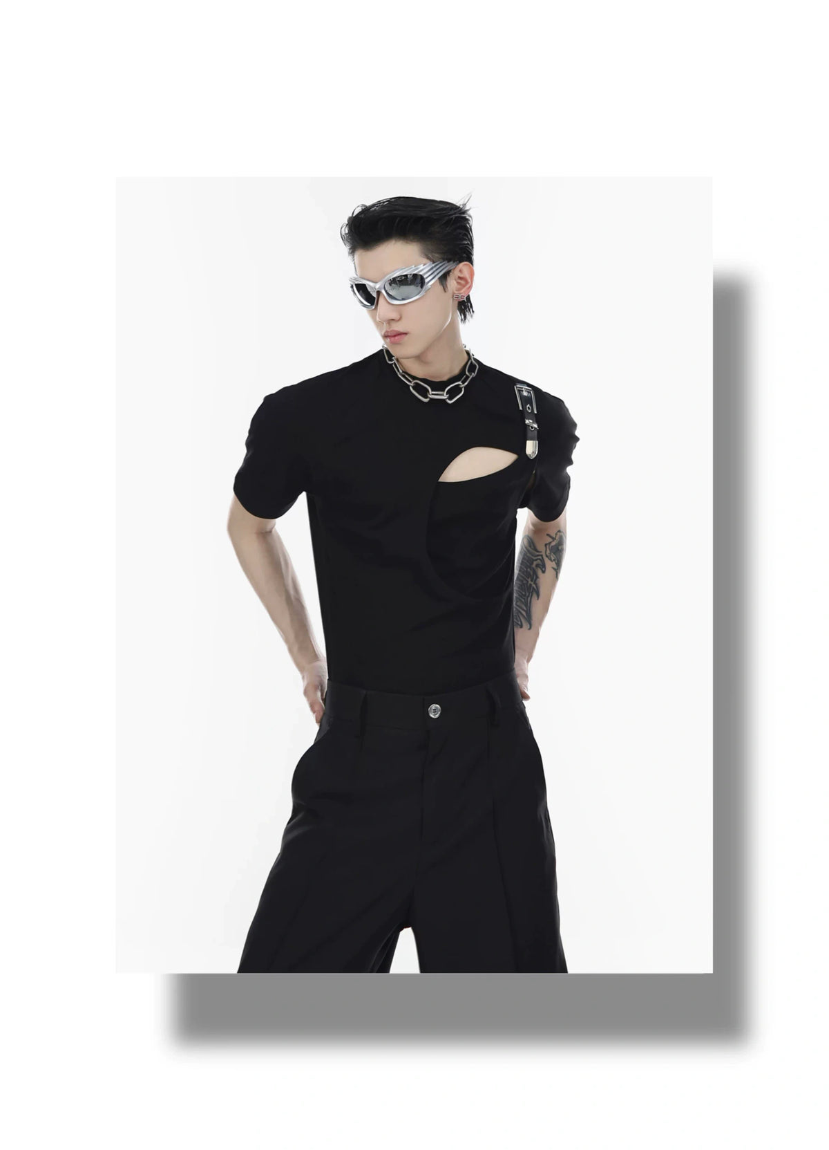 Double-Layer Cutout Ribbed Cotton T-Shirt - detail image 1