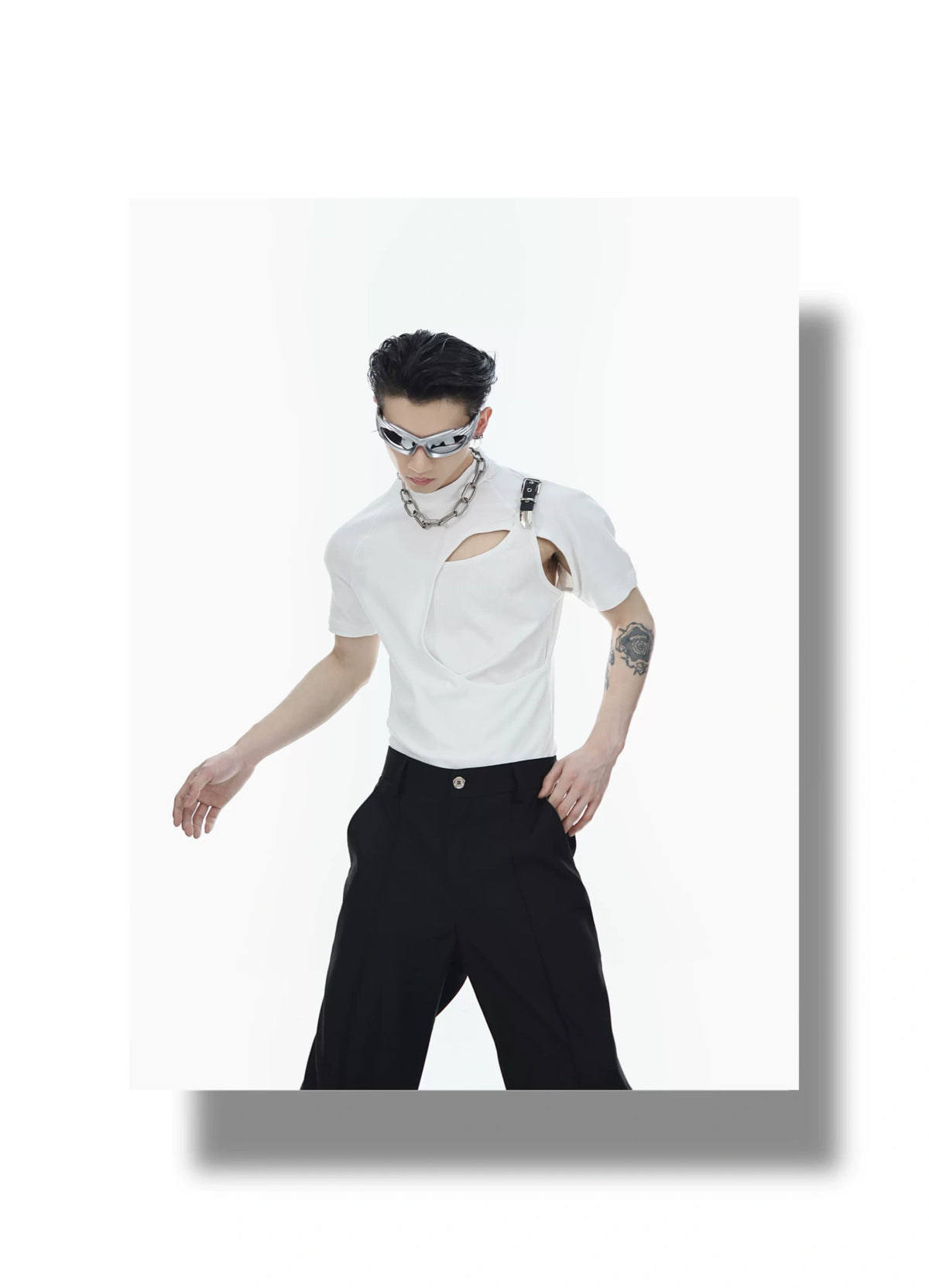 Double-Layer Cutout Ribbed Cotton T-Shirt - detail image 3