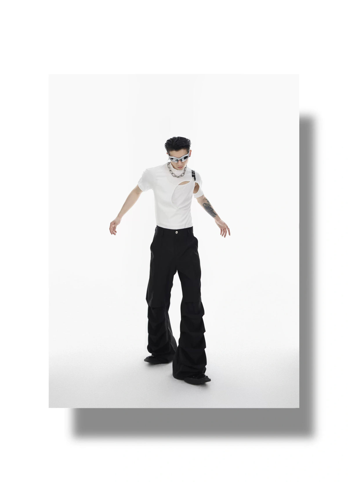 Double-Layer Cutout Ribbed Cotton T-Shirt - detail image 4