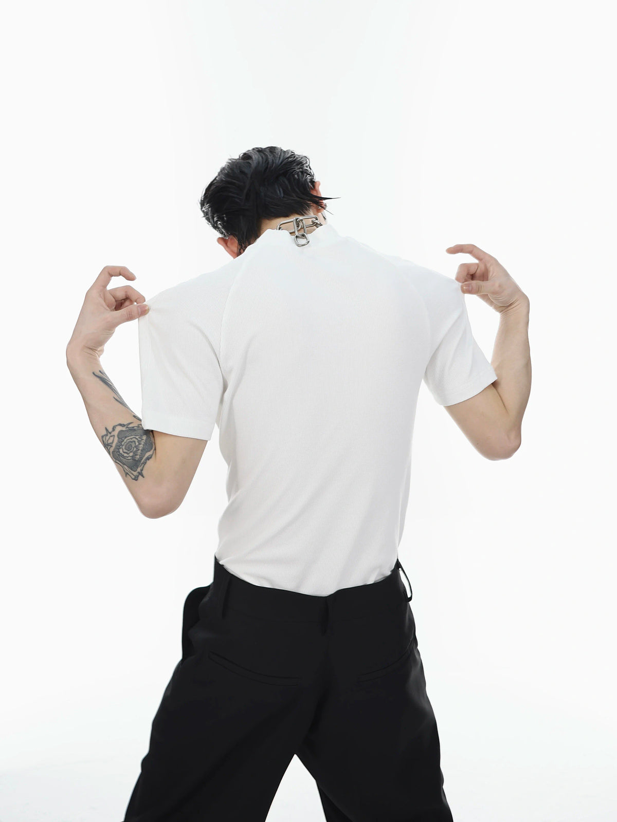 Double-Layer Cutout Ribbed Cotton T-Shirt - main image 3