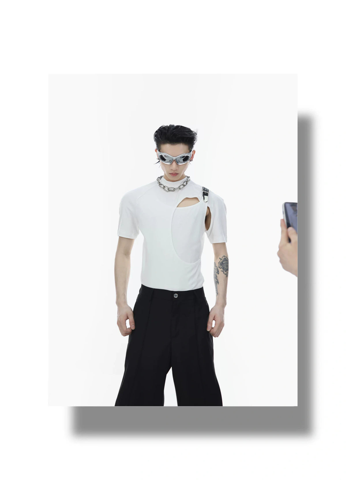 Double-Layer Cutout Ribbed Cotton T-Shirt - detail image 5