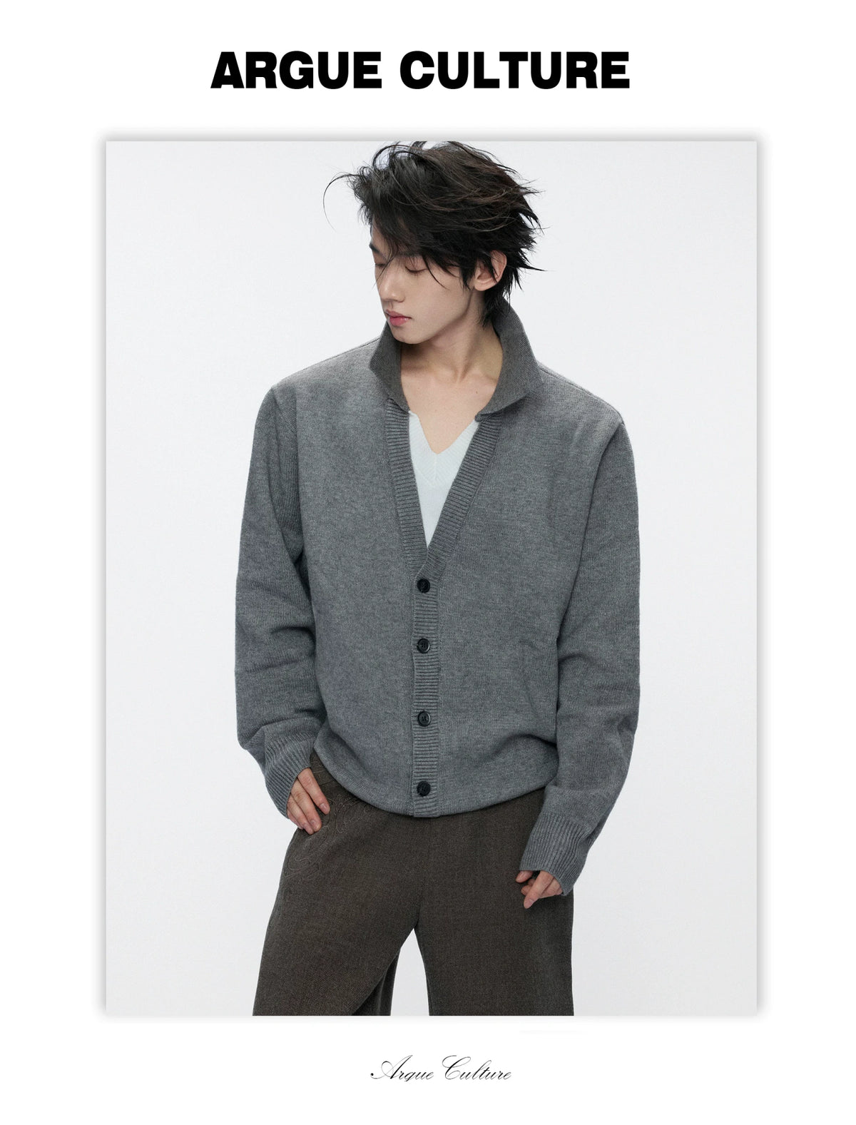 Double V Mock Two-Piece Marled Knit Sweater | Black & Gray - detail image 3