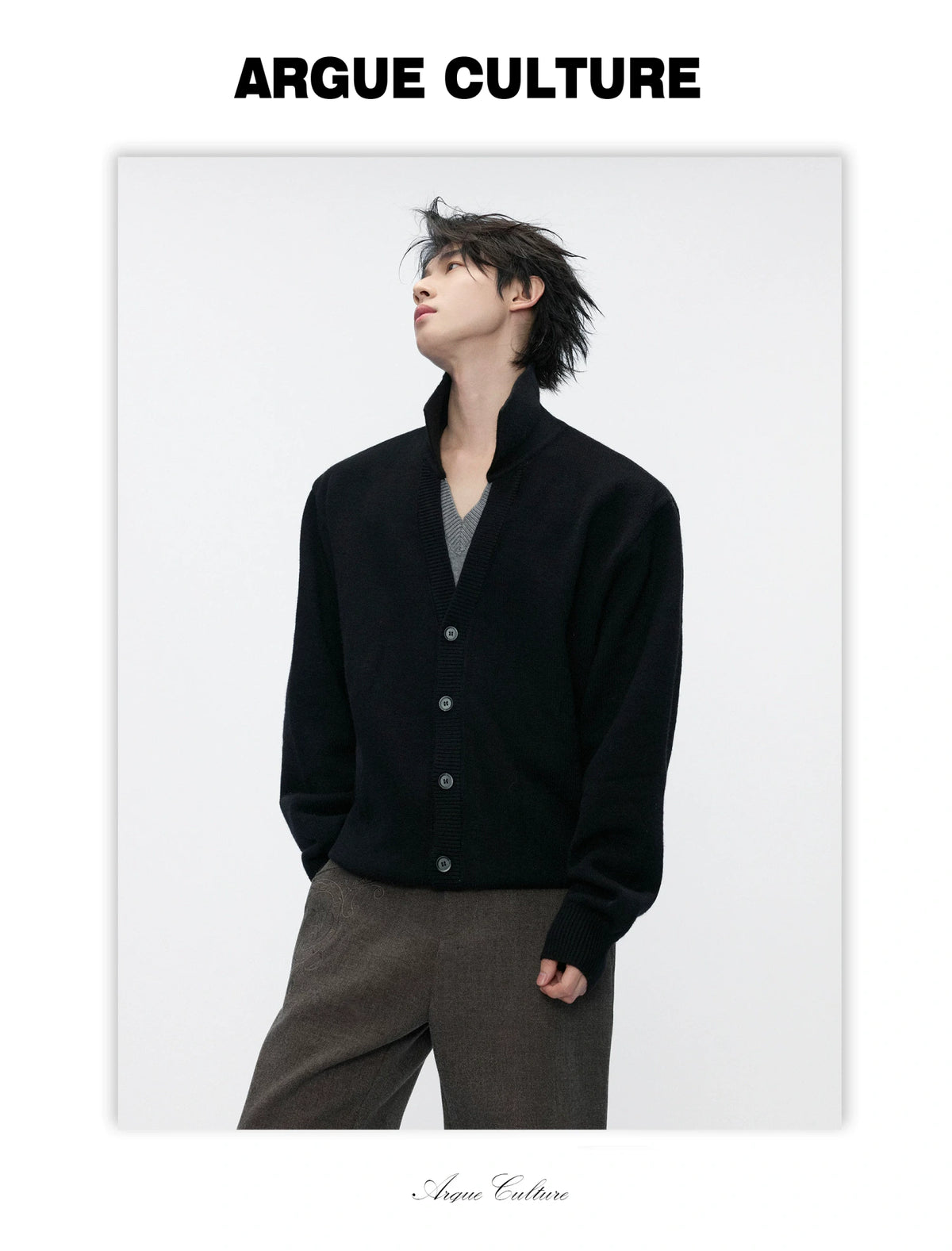Double V Mock Two-Piece Marled Knit Sweater | Black & Gray - detail image 4