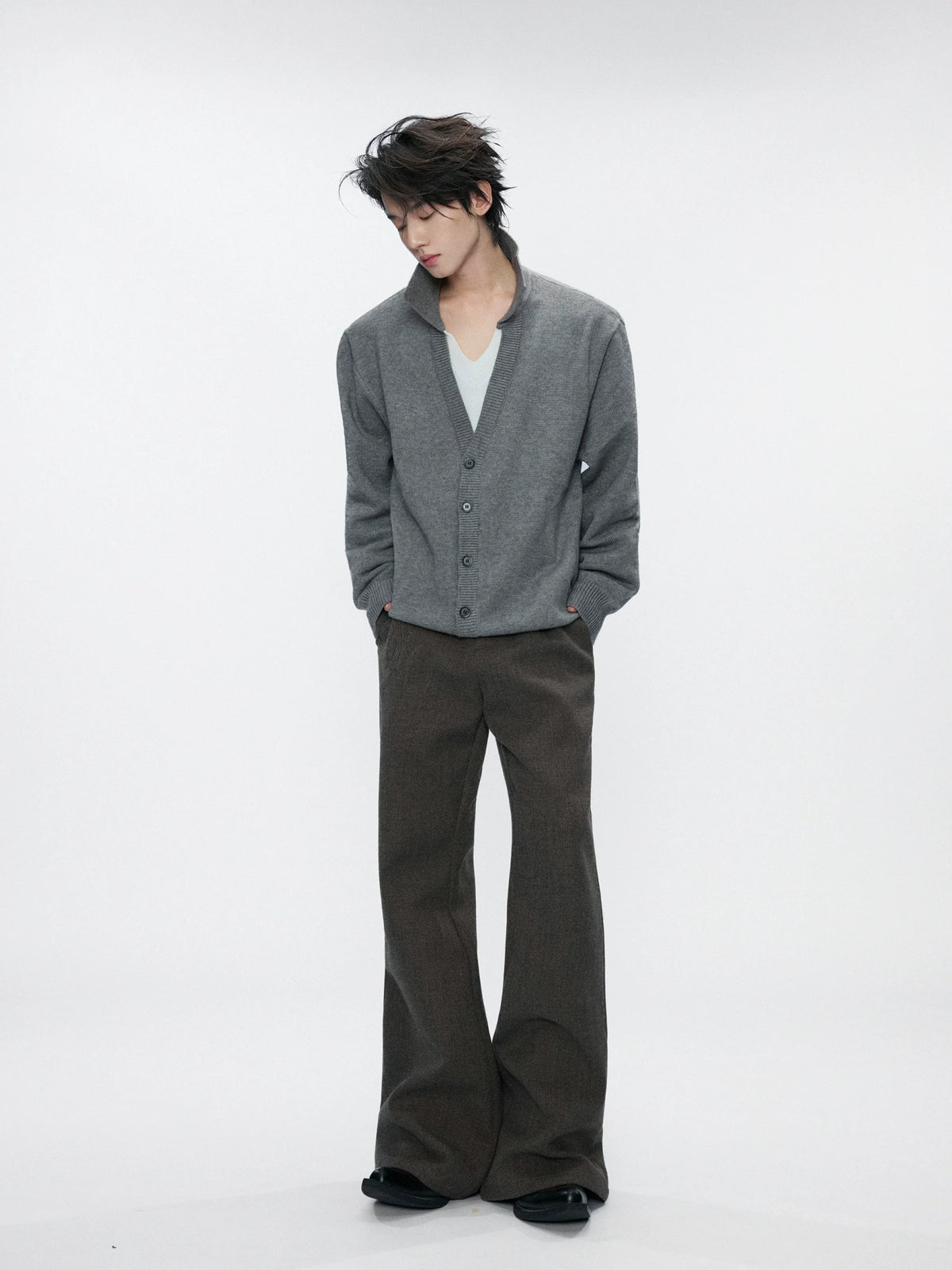 Double V Mock Two-Piece Marled Knit Sweater | Black & Gray - main image 3