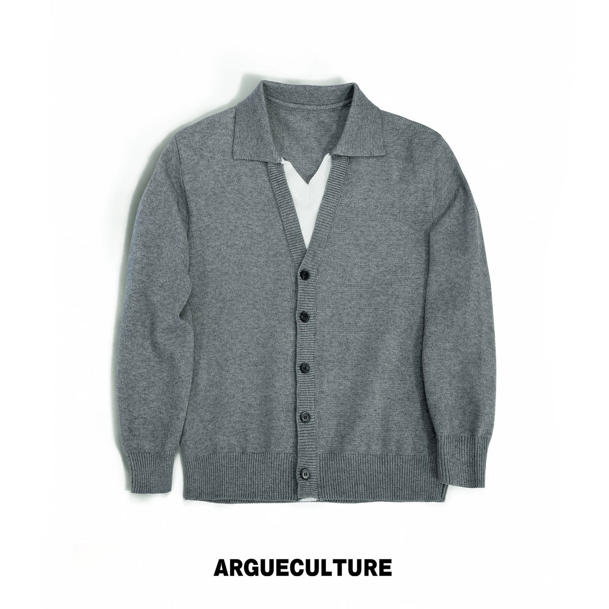 Double V Mock Two-Piece Marled Knit Sweater | Black & Gray - Gray