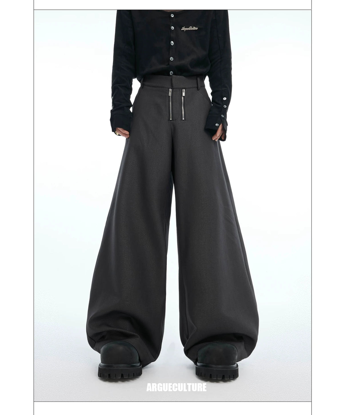 Double-Zipper Textured Straight-Leg Trousers | Grey - detail image 7