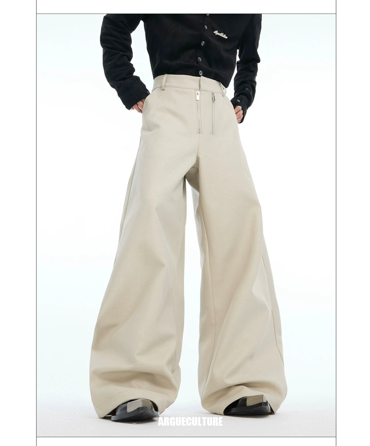 Double-Zipper Textured Straight-Leg Trousers | Grey - detail image 5