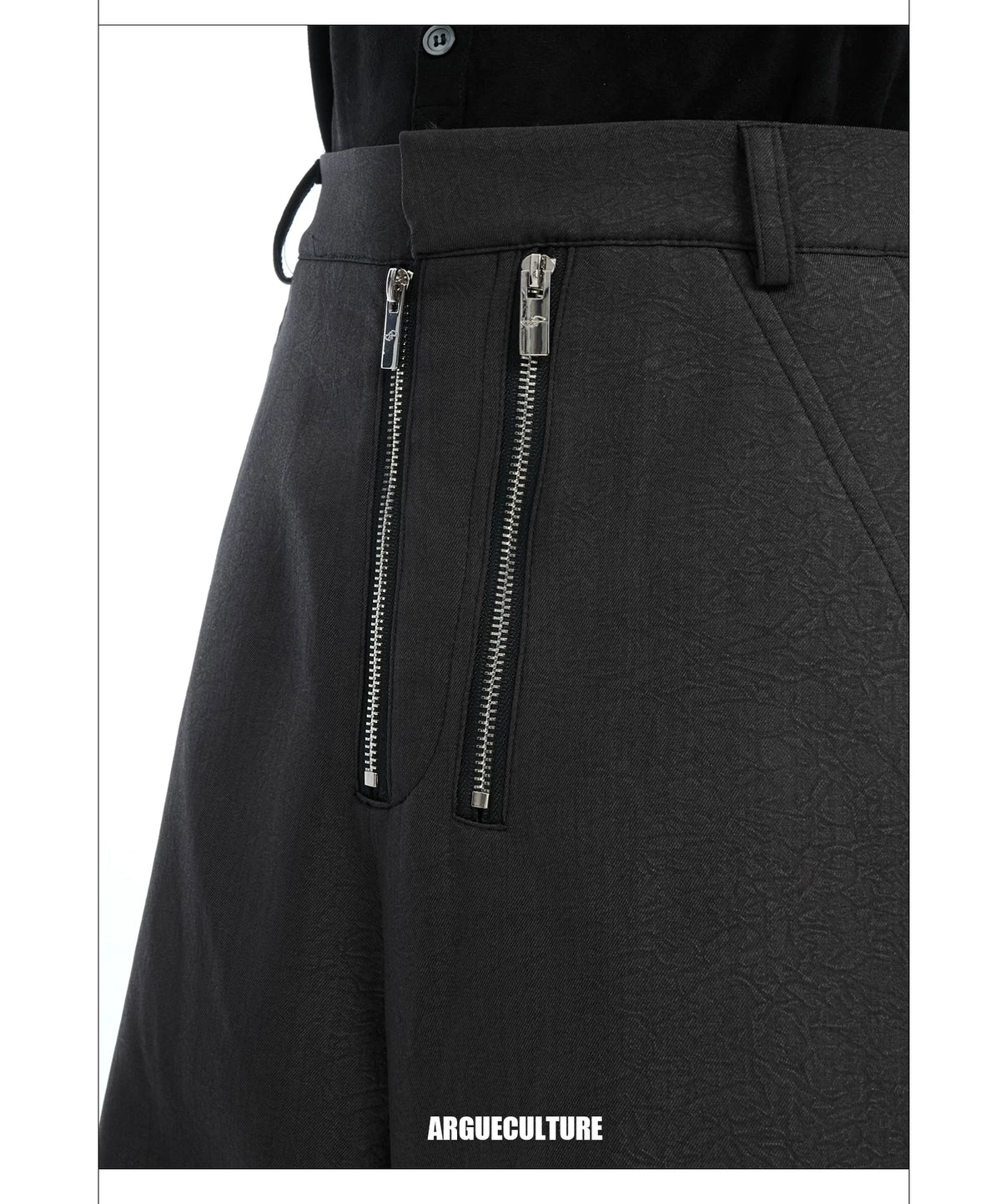 Double-Zipper Textured Straight-Leg Trousers | Grey - detail image 10