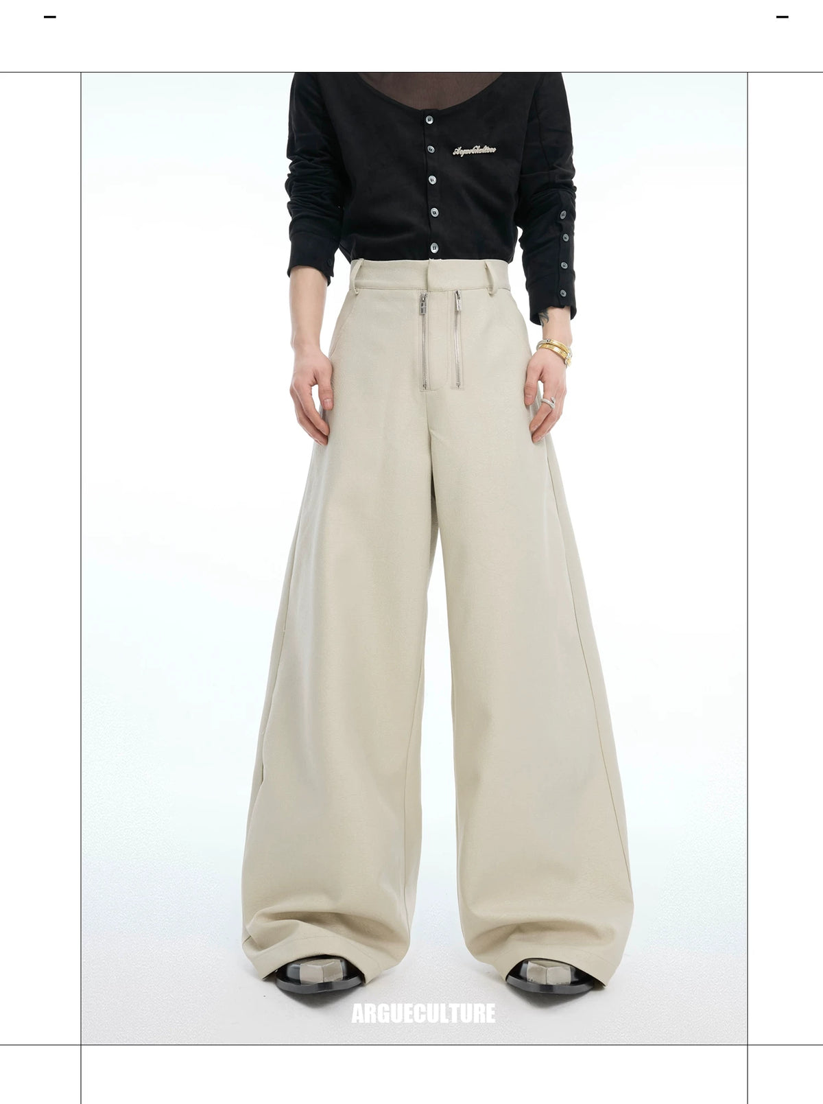 Double-Zipper Textured Straight-Leg Trousers | Grey - detail image 1