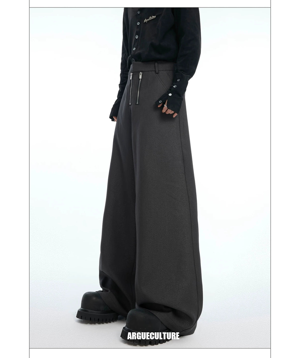 Double-Zipper Textured Straight-Leg Trousers | Grey - detail image 9