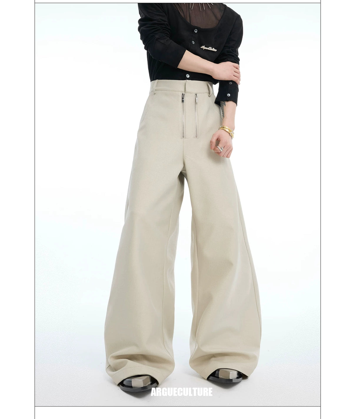 Double-Zipper Textured Straight-Leg Trousers | Grey - detail image 2