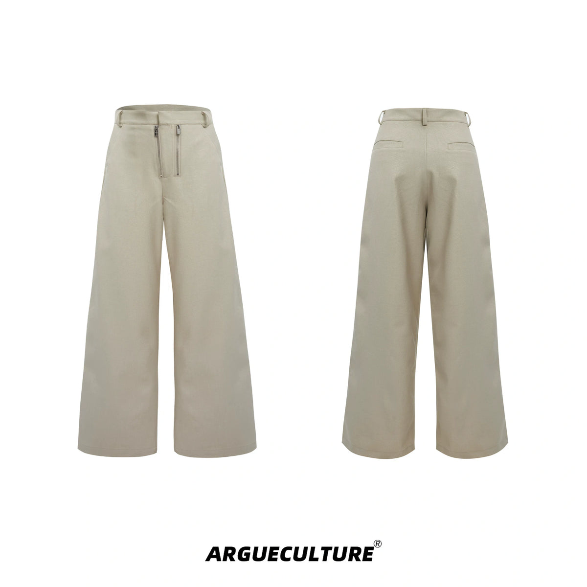 Double-Zipper Textured Straight-Leg Trousers | Grey - Apricot