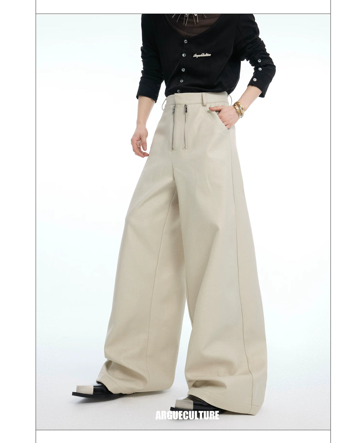 Double-Zipper Textured Straight-Leg Trousers | Grey - detail image 6
