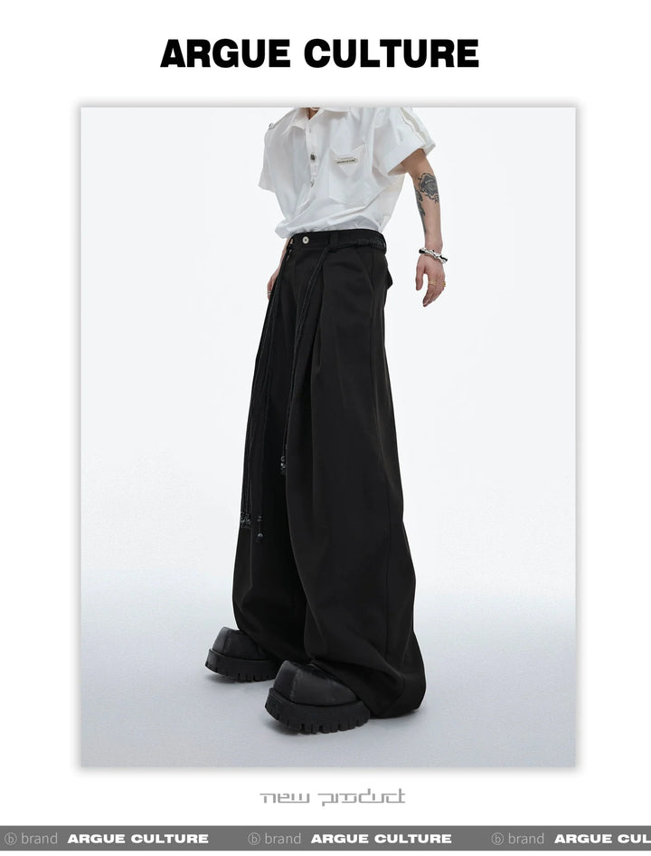 Drawstring Pleated Twill Loose Fit Casual Pants with Deconstructed Design - ArguE CulturE