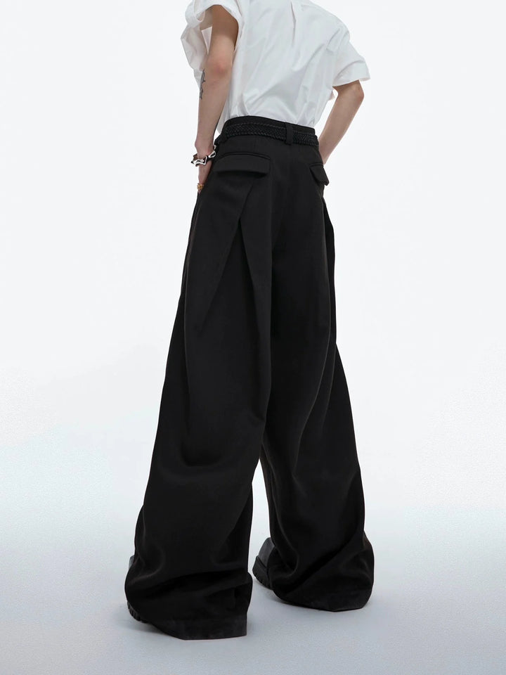 Drawstring Pleated Twill Loose Fit Casual Pants with Deconstructed Design - ArguE CulturE