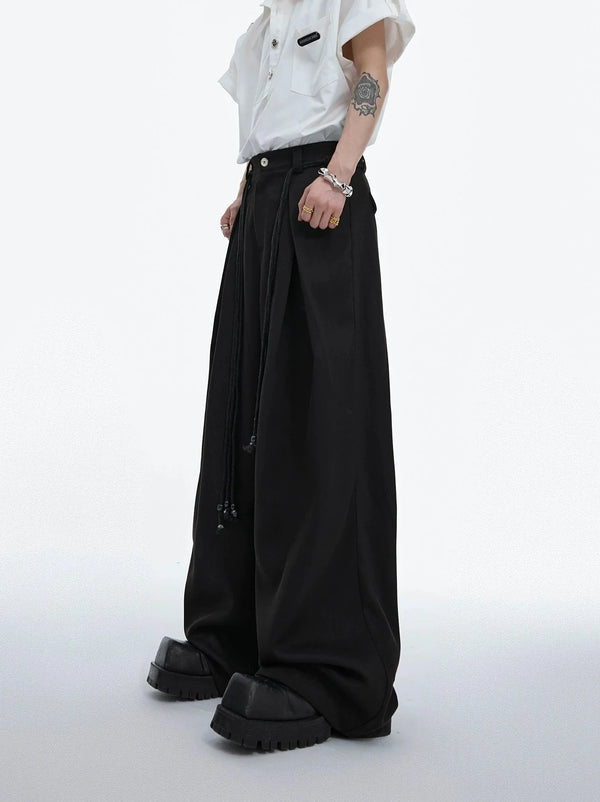 Drawstring Pleated Twill Loose Fit Casual Pants with Deconstructed Design - ArguE CulturE