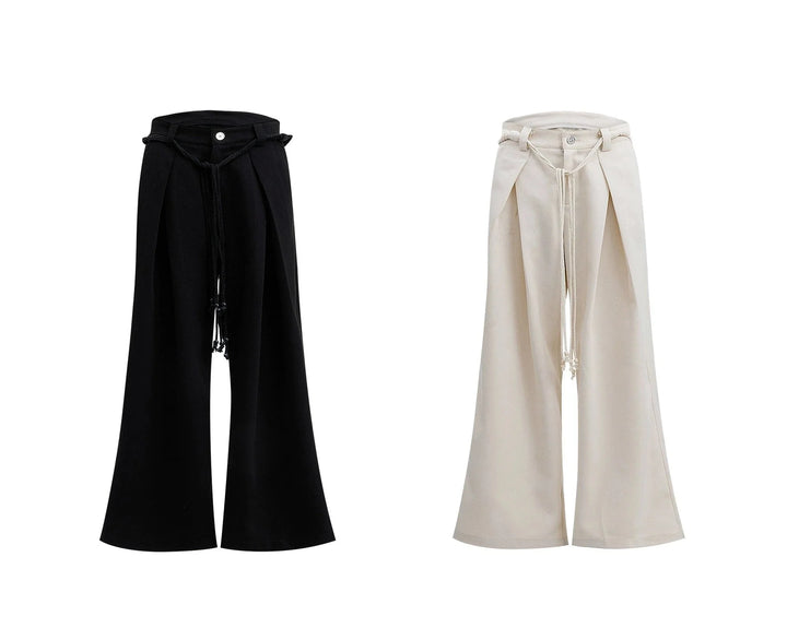 Drawstring Pleated Twill Loose Fit Casual Pants with Deconstructed Design - ArguE CulturE