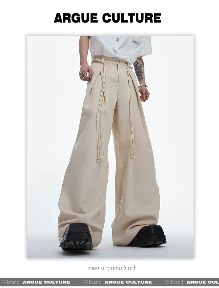 Drawstring Pleated Twill Loose Fit Casual Pants with Deconstructed Design - ArguE CulturE