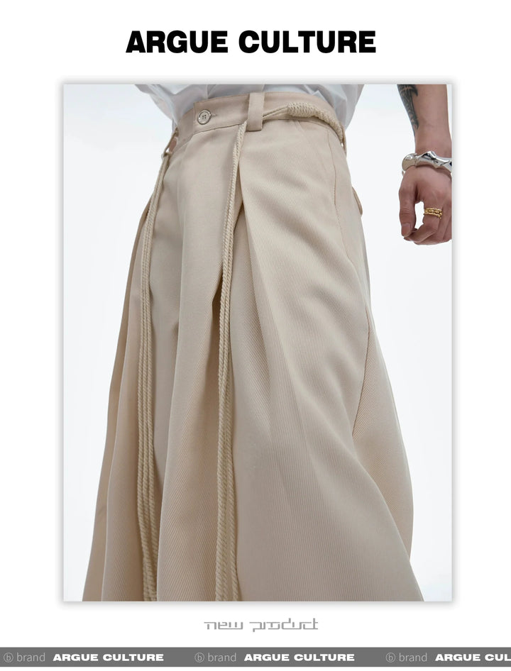 Drawstring Pleated Twill Loose Fit Casual Pants with Deconstructed Design - ArguE CulturE