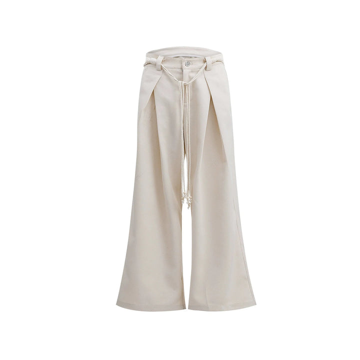 Drawstring Pleated Twill Loose Fit Casual Pants with Deconstructed Design - ArguE CulturE