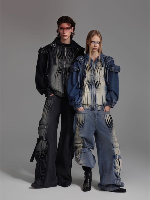 Hooded Denim Set with Straps and Post-Apocalyptic - ArgueCulture