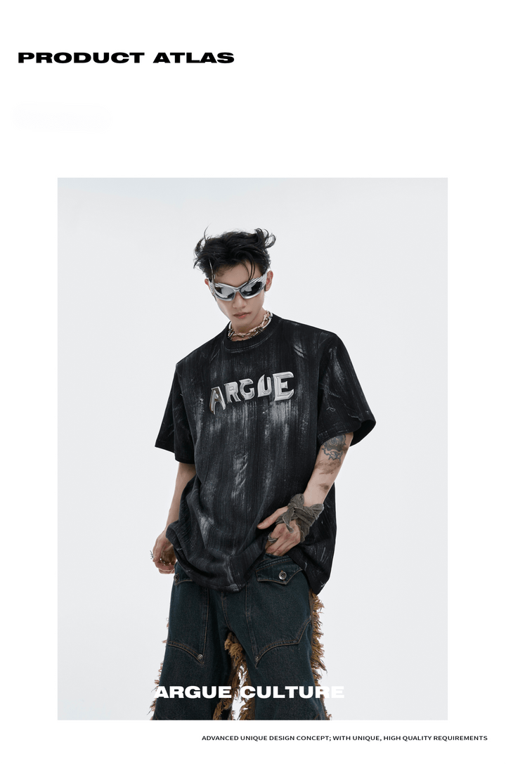 Edgy Distressed Tie - Dye Short Sleeve Tee - Deconstructed Design - ArguE CulturE