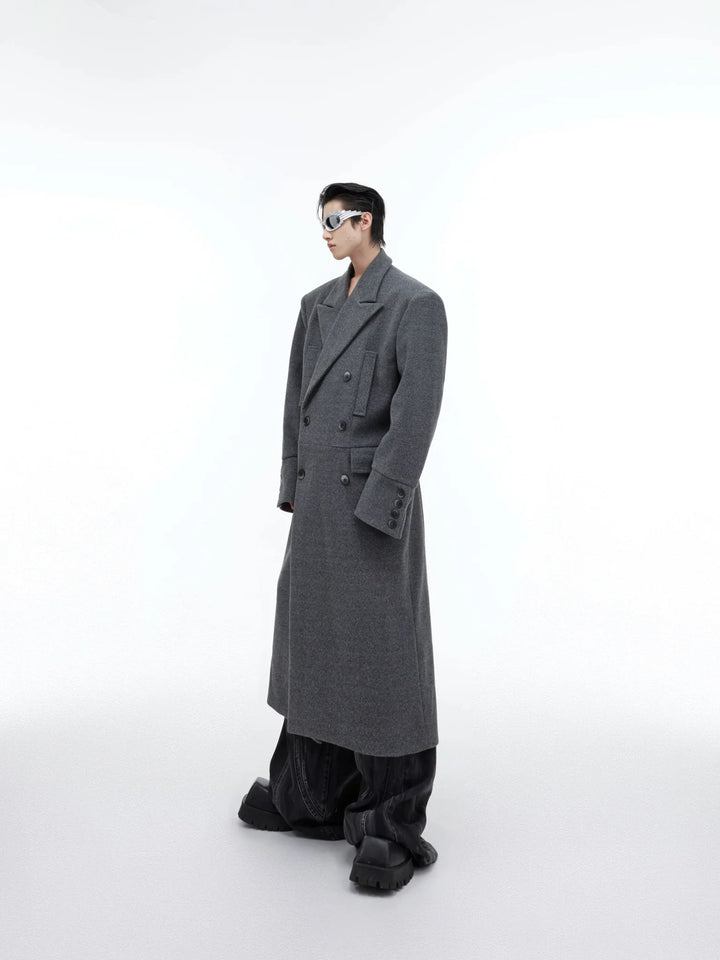 Edgy Structured Shoulder Woolen Overcoat | Minimalist Longline Trench - ArguE CulturE