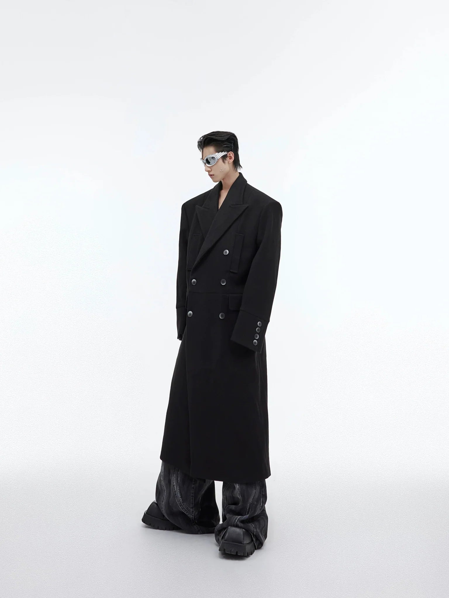 Edgy Structured Shoulder Woolen Overcoat | Minimalist Longline Trench - ArguE CulturE