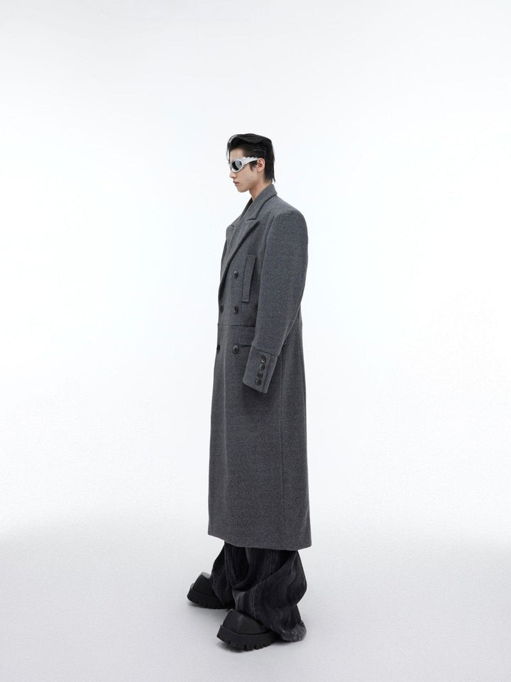 Edgy Structured Shoulder Woolen Overcoat | Minimalist Longline Trench - ArguE CulturE