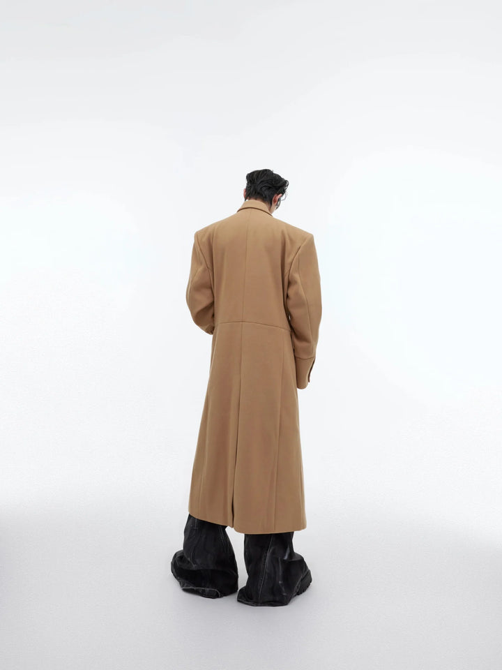 Edgy Structured Shoulder Woolen Overcoat | Minimalist Longline Trench - ArguE CulturE